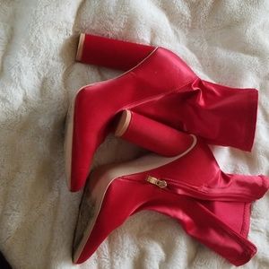 Red satin booties